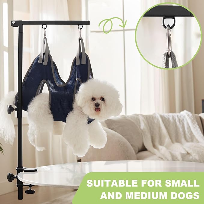 Home Dog Grooming Table Arm with Hammock 35" Height Adjustable Dog Grooming Arm with Clamp No-Sit Haunch Holders Durable(Grooming Table Not Included)