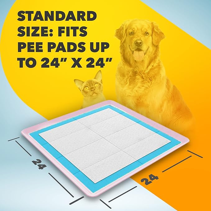 Skywin TidyFriend Dog Pee Pad Holder Tray - Fits Up to 24” x 24” Pee Pad Holder for Dogs - Stable Grip, Raised Edges, Quick-Wipe Silicone Surface Dog Pad Holder for Indoor Flooring Protection (Rose)