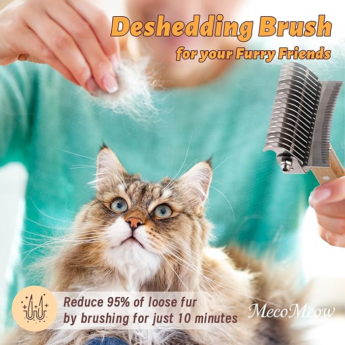 MecoMeow 3 in 1 Undercoat Rake for Cats- Professional Pet Dematting & Deshedding, Efficiently Remove Loose Hair & Matted Fur, Professional Shedding Comb for Indoor & Long Haired Cats Dogs