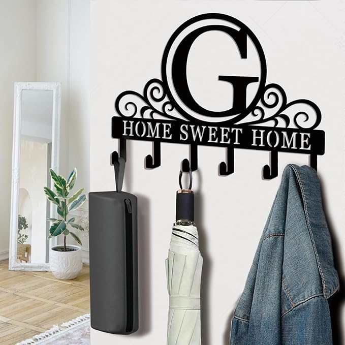 Metal Letter G Key Holder for Wall, Monogram Coat Rack Wall Mount, Key Hooks Perfect for Bathroom, Living Room, Kitchen, Office Ideal Wedding, Anniversary, Housewarming Gift (G)