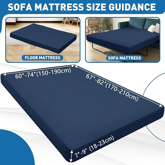 ZNSAYOTX Stretch Fit Futon Cover (67"-82") Armless Futon Sofa Bed Slipcover with Elastic Band, Universal Foldable Sofa Mattress Protector Full Queen Size, Washable Comfort Jacquard (Navy Blue)