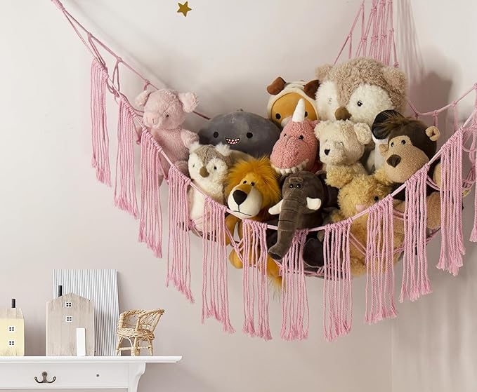 RelaxScene Stuffed Animal Storage Hammock Corner X-Large with LED Light - Baby Hammock Hanging Holder Plushies Net for Stuff Animals Organizer - Cute Room Decor Aesthetic Kids Toddler Nursery Bedroom