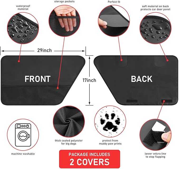 2PCS Car Door Protector for Dogs,Waterproof, Anti-Scratch, with Mesh Pockets for Snacks & Toys，Vehicle Door Protectors for Cars, Trucks, SUVs