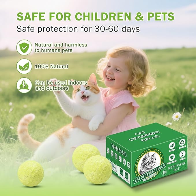 10Pack Cat Repellent Outdoor & Indoor: Natural Cat Deterrent Essential Oils Ball-Natural Extract Essential Oil, Anti Cat Scratch for Furniture, Keep Cats Off Yard Garden Lawn Plants Trash Can (10Pcs)
