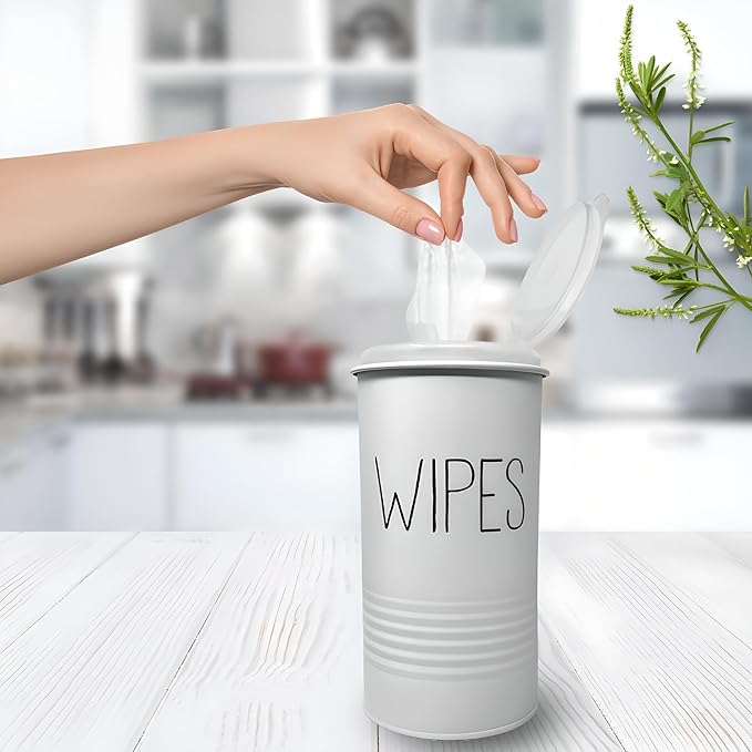 TEKHEUTEN Wipe Holder for Kitchen/Bathroom Counter, Farmhouse Kitchen Decor, Vintage Countertop Wipe Storage Organizer Caddy, Steel with Matte White Finish