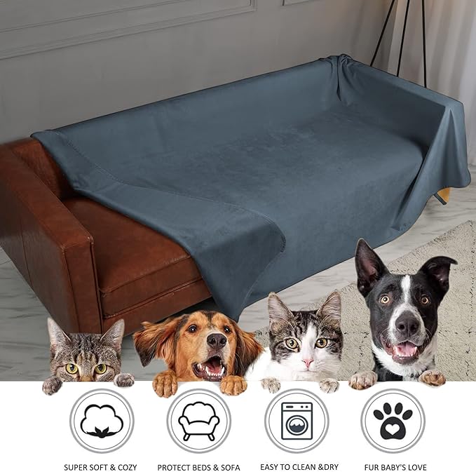 Ameritex Pet Bed Blanket Reversible 100% Waterproof Velvet Super Soft for Sofa and Bed