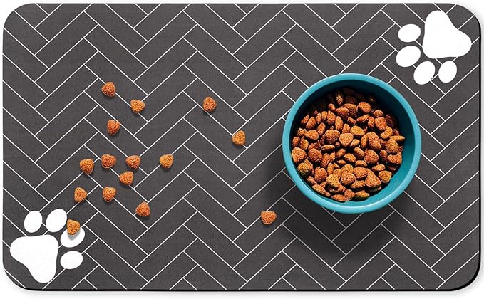 Dog Food Mats,Cat Absorbent Water Bowl Feeding Mats Pet Placemats for Food and Water Gray Wood 24 * 32 inch