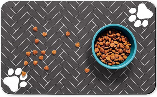 Dog Food Mats,Cat Absorbent Water Bowl Feeding Mats Pet Placemats for Food and Water Gray Wood 24 * 32 inch