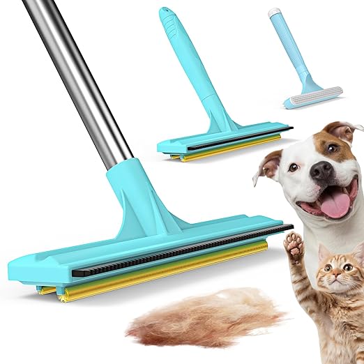 BoxZone 3 In 1 Carpet Rake for Pet Hair Removal Tool with Long & Short Handle and Rubber Detail Brush, Carpet Brush for Pet Hair, Deep Cleaning Pet Hair Removal Broom for Carpets Couches Rug Furniture
