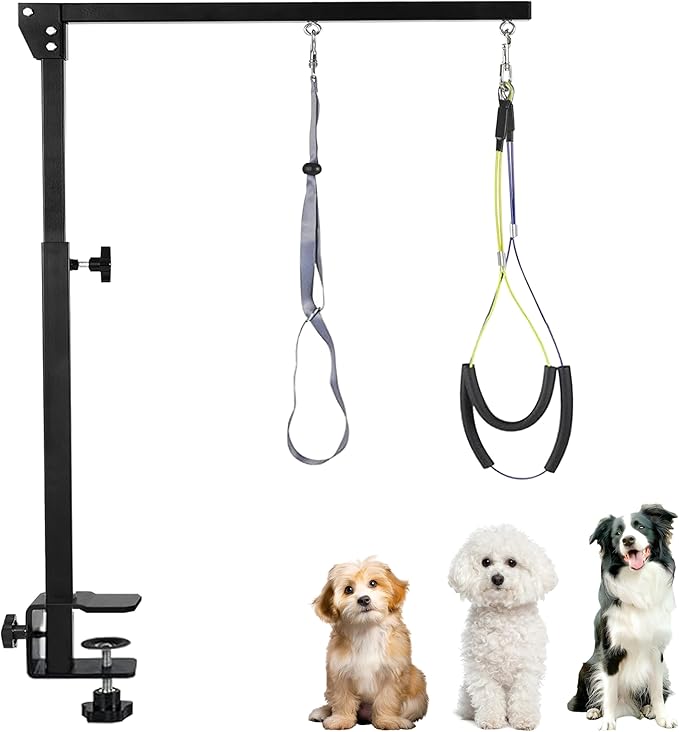 Dog Grooming Arm with Metal Clamp - Adjustable Portable Dog Grooming Table Arm for Table with 1 Loop Noose & Two No Sit Haunch Holder,Grooming Restraint for Small Medium Dogs