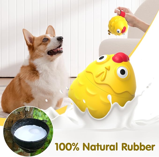 Natural Rubber Squeaky Chicken Dog Toy - Interactive Food Dispensing Chew Toy for Puppy Teething & Dental Health - Durable Rubber Chew Toys for Small Medium Dogs