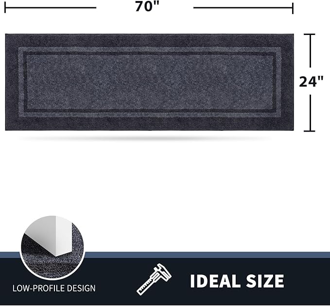 PURRUGS Dirt Trapping Door Mat 24" x 70", Non-Slip Machine Washable Entryway Rug, Entrance Mat, Indoor Front Door Mat, Super Absorbent Entry Rug for Muddy Shoes & Paws, Bluish Grey & Charcoal
