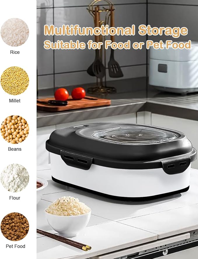 DDMOMMY 20-50 Lbs Food Storage Containers,Collapsible Rice Container with Wheel Airtight Locking Lid,Flour Storage Container with Small Food Container and Scoop,Suitable for Food,Rice,Pet Food,Flour