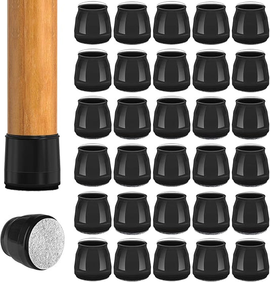 36pcs Round Chair Leg Floor Protectors, Felt Pads Chair Leg Protectors for Hardwood Floors, Silicone Furniture Feet Cups Covers Felt Pads, Prevents Scratches & Reduce Noise, Black, Large