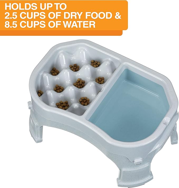 Neater Pet Brands – Neater Raised Slow Feeder Dog Bowl – Elevated and Adjustable Food Height - (Double Diner, Vanilla Bean)