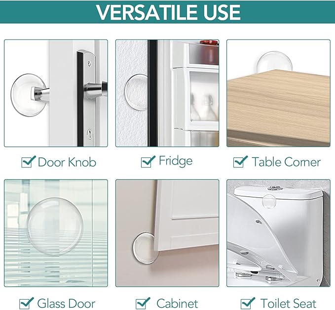 Door Stoppers for Wall, Etybetopstar 12Pack 1.57" Rubber Door Knob Wall Protectors, Strong Self-Adhesive Door Bumpers for Wall, Quiet & Shock-Absorbing Door Handle Stopper, Clear