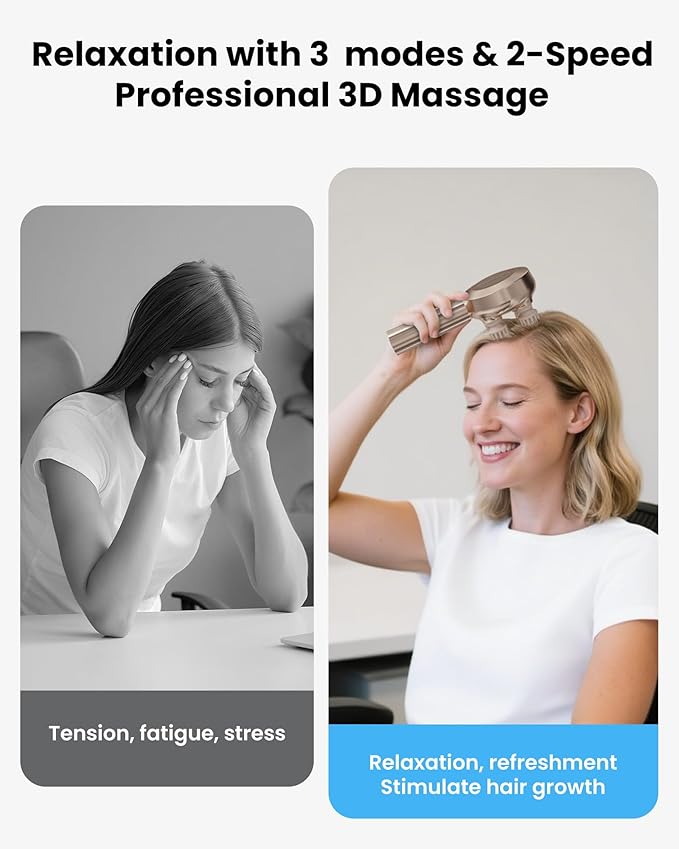 COMFIER Handheld Scalp Massager Hair Growth,Cordless Hair Head Massager with 3 Modes & 8 Silicone Claws,IPX7 Waterproof Body Massager for Stress Relax,Pet Massage,Head Scratcher,Gifts Men,Women(Gold)