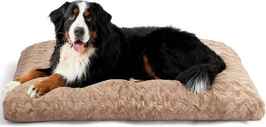 EHEYCIGA XXL Washable Dog Bed for Crate 47x29 Inch, Reversible Kennel Pad for Extra Large Dogs Weight Up to 100 lbs, Plush and Comfy Pet Sleeping Mat, Camel