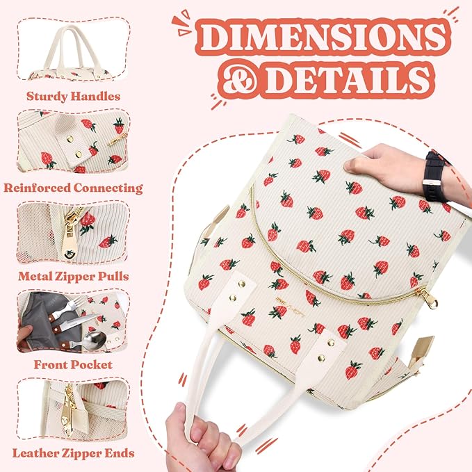 Lunch Bag Women Insulated Lunch Box Wide-Open Lunch Tote Bag Large Drinks Holder Durable Nylon Thermal Snacks Organizer for Men Adults Work Picnic Hiking Beach Fishing, Black Panther Corduroy