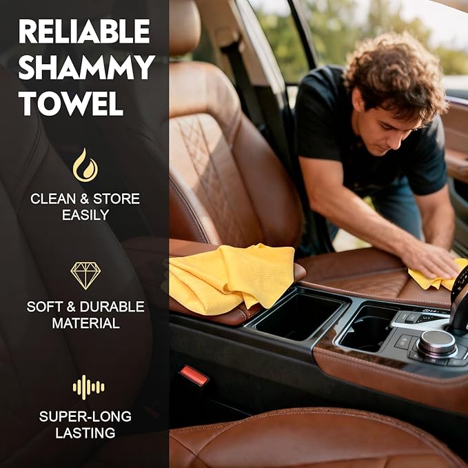 ARTIPOLY Premium Extra Large Shammy Cloth for Car Drying 2pk (34”x25”)-Super Absorbent XL Chamois Towel for Car-Reusable Shammy Towel for Car, Bathroom,Pets, Dust Remove, No Spots/Streak/Scratch
