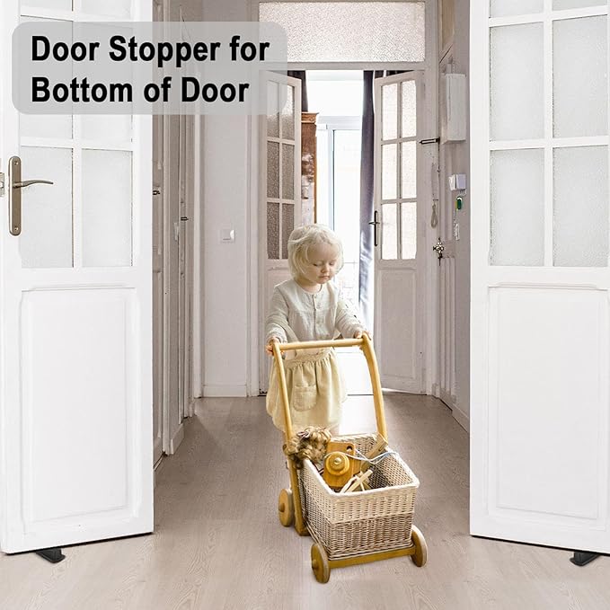 Beieverluck 12 Pack Door Stoppers for Bottom of Door Rubber Door Stop Wedge Sturdy Stackable Door Stops for Floor Wall Carpet Heavy Duty Door, Black