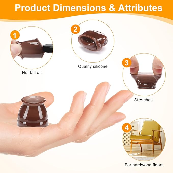 CHUNZEXI 16 Pack Chair Leg Floor Protectors for Hardwood Floors, Silicone Felt Covers Pads Caps, Protect Wood Furniture Feet Floors Noise Reduce and Scratch (Universal Small & Brown)