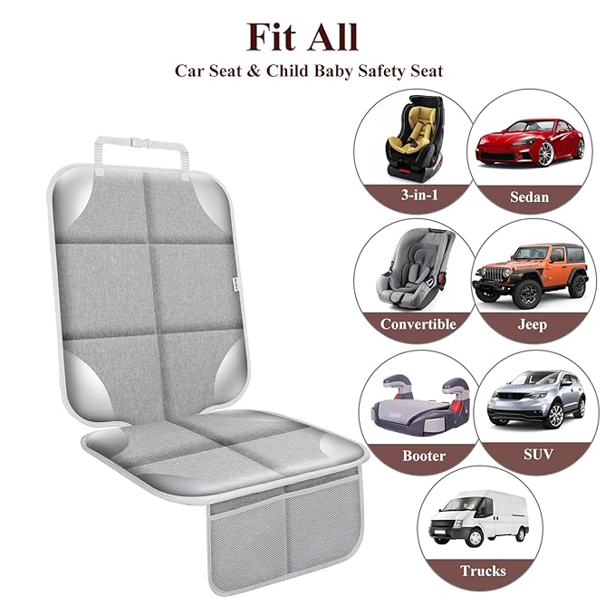 Meolsaek Car Seat Protector for Child Car Seat, Durable 600D Fabric Waterproof Car Seat Cover with Thick Pad Non-Slip Backing (No Imprints)