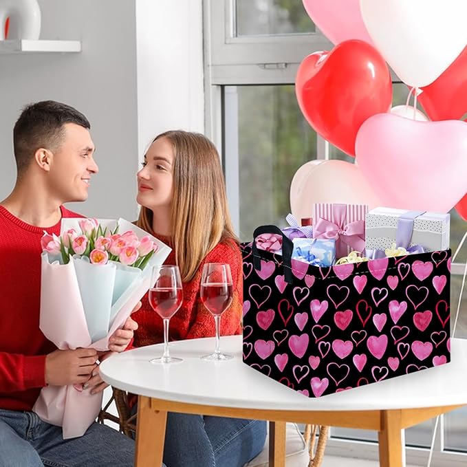 FXOCSHE Rectangular Valentine's Day Gift Basket,nursery basket,Girls gift baskets,kids toy storage Bin, Love Heart Room Decor for Home,Shelf Baskets(Attract love)
