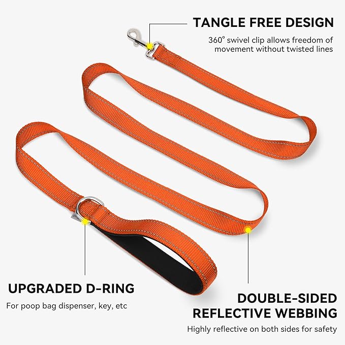 Joytale Dog Leash, 5 FT Double-Sided Reflective, Padded Handle Nylon Heavy Duty Leashes for Medium & Large Dogs Walking, Orange