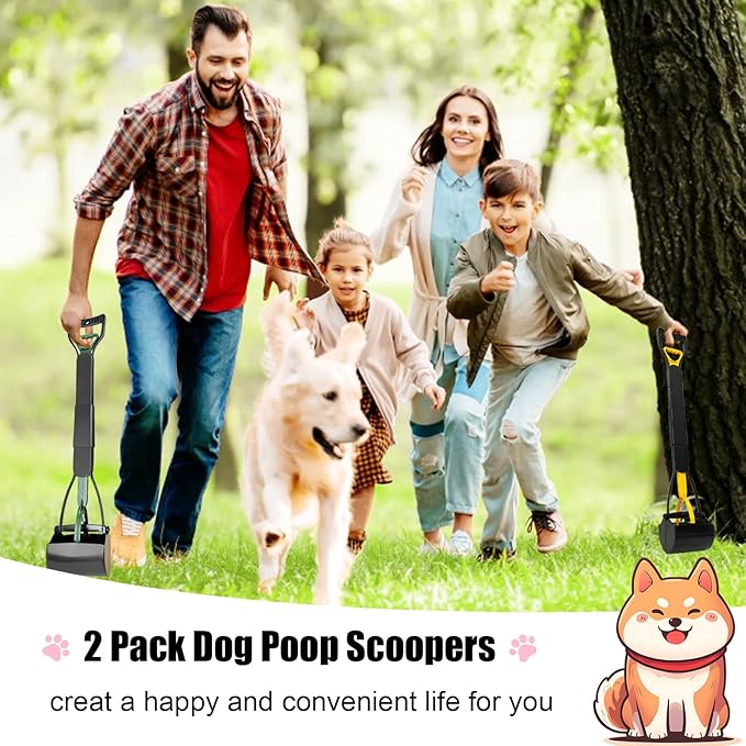2-Pack Pooper Scooper for Large Small Dogs Heavy Duty, 32" Long Handle Poop Scoop for Yard, Grass, Gravel, Dog Poop Grabber with High Strength Material and Durable Spring
