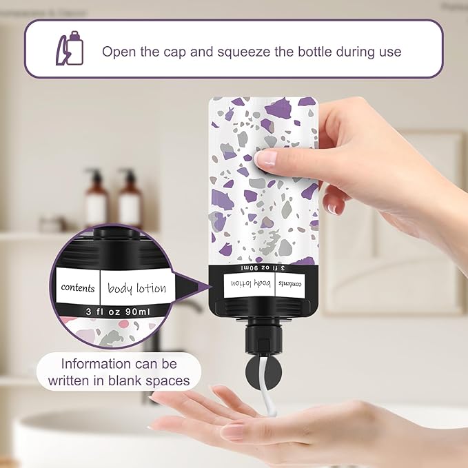 18 Pack Travel pouches for toiletries liquid,TSA Approved Travel Squeeze Pouches,liquid pouches for travel, squeeze pouches refillable,Leakproof Travel Containers for Toiletries (Purple)