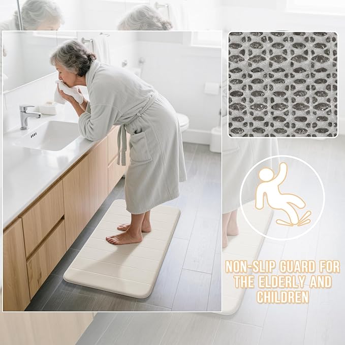 Yimobra Bathroom Runner Rugs 72"x24" Non Slip Washable Memory Foam Bath Mat, Super Soft Water Absorbent Hallway Carpet for Vanity Tub Shower, Cream