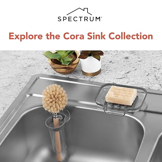 Spectrum Cora Kitchen Sink Drain Strainer for Food Debris Waste, Plastic Spiral Sink Drain Stopper Cover Catcher Filter Food Hair Prevents Clogging in Sinks Showers Baths 4.5 Inch, Warm Gray & Clear