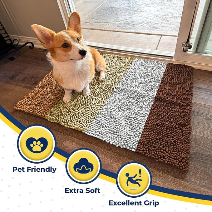 Muddy Mat® Super Absorbent Chenille Dog Door Mat for Muddy Paws – Non-Slip, Machine Washable Indoor Entry Rug, Quick-Dry Pet Mat for Entryway – Earthy Stripes 19"x30"