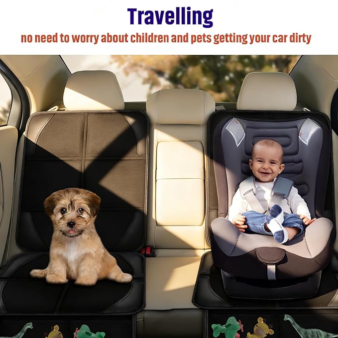 Bacgnyer Car Seat Protector, 2 Pack Carseat Seat Protectors for Child Baby Car Seat Mat Vehicle Pet Cover, Waterproof & Durable 600D Fabric Car Seat Cover with Non-Slip Backing and Mesh Pockets