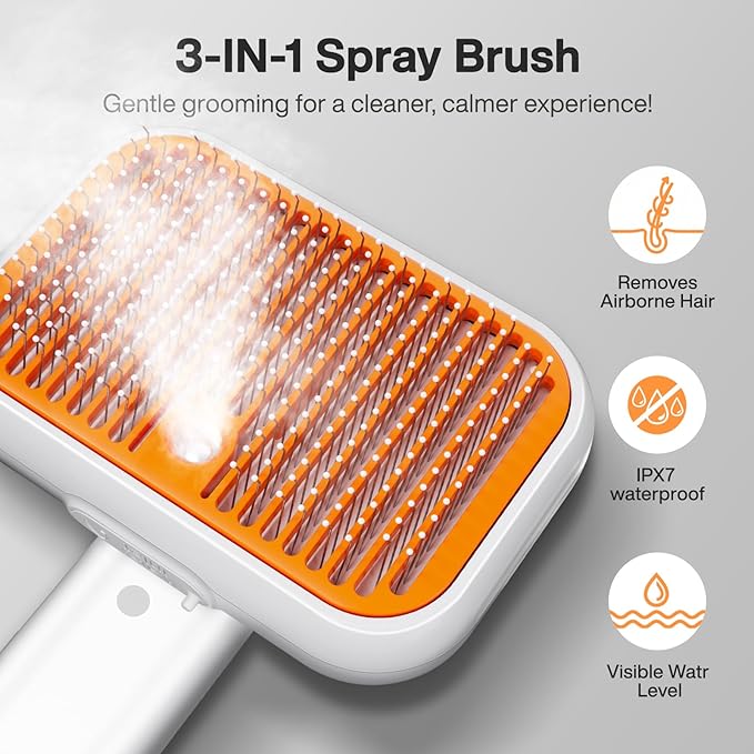 Dog Brush for Shedding & Cat Brush for Indoor Cats: 3-in-1 Cool Mist & Spray Groomer for Detangling, Deshedding & Bath - Anti-Static, Self-Cleaning for Long/Short Haired Pets