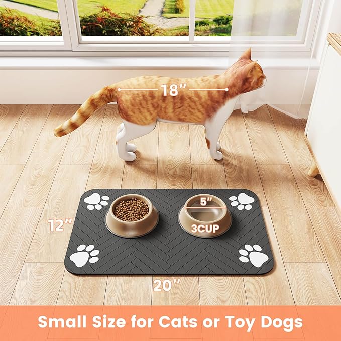 Pet Feeding Mat-Absorbent Pet Placemat for Food and Water Bowl, with Waterproof Rubber Backing, Quick Dry Water Dispenser Mat for Dog and Cat (24"x16", Black)