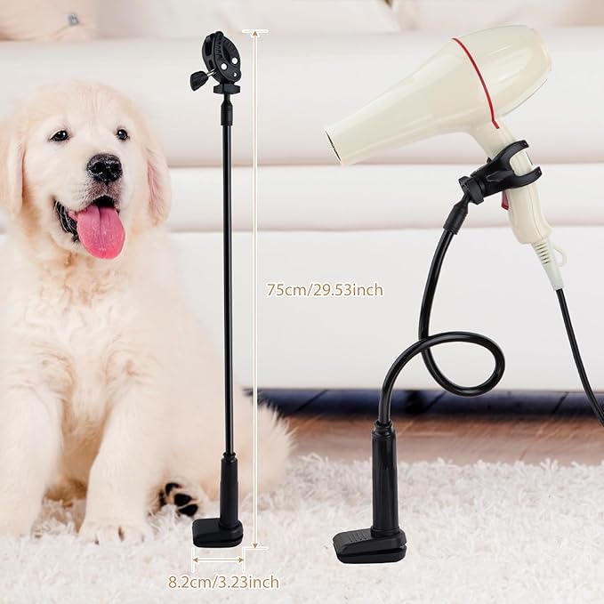 DYNWAVE Dog Hair Dryer Stand, Pet Grooming Table Hair Dryer Holder Hose Tube Holder Hands- Groomers Adjustable Third Arm with Clamp, 360 Degrees Rotatable Hair Dryer Stand for Dog Cat Grooming