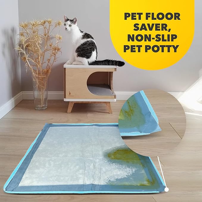 TidyFriend Dog Pee Pad Holder Tray - Fits Up to 24” x 24” Pee Pad Holder for Dogs - Stable Grip, Raised Edges, Quick-Wipe Silicone Surface Dog Pad Holder for Indoor Flooring Protection (Sky Blue)