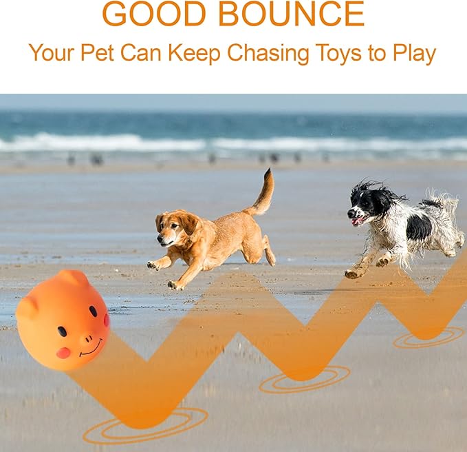 Coricorsu Squeaky Dog Toy Dog Squeaky Toys Chewing Durable Teething Latex Rubber Soft Interactive Fetch Play Dog Balls with Funny Piggy Face for Puppy Small Medium Pet Dog (6PCS)