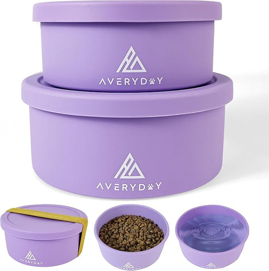 30 Oz Travel Dog Bowls with Lids, 2-in-1 Portable Pet Bowls for Food and Water, Leakproof Travel Dog Food & Water Bowl for Outdoor, Camping, Travel Dog Feeding Bowl, Daycare Pet Bowls