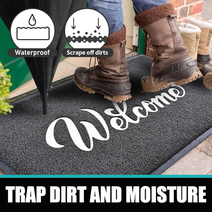 T.HENV Welcome Mat Outdoor, 2 Pack 32x20 Waterproof All-Season Front Door Mat Outside Entrance, All-Weather Quick Drying, Low Profile Doormat Indoor, Patio Porch Entryway Mat, Black-White