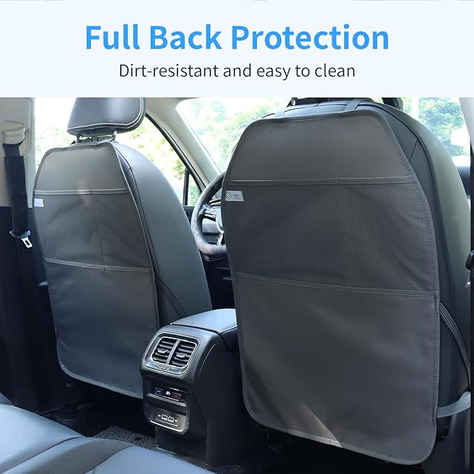 Viaviat Car Seat Protector Large Kick Mat 2 Pack Durable Water Resistant Auto Seat Back Covers with 2 Mesh Pockets Protection Against Dust Mud Scratches (Dark Gray, 2-Pack)