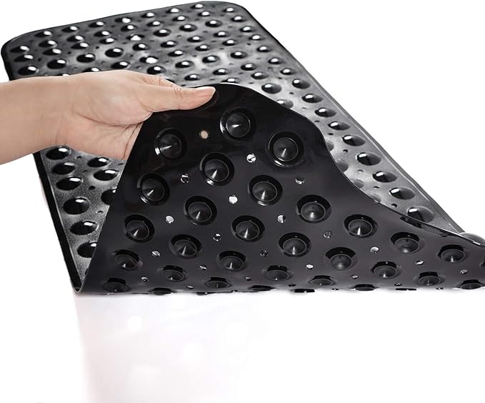 Bathtub Mats for Shower Tub, Extra Long Non-Slip 39 x 16 Inch Bath Mat with Drain Holes and Suction Cups, BathMat for Bathroom with Machine Washable (Opaque Black)