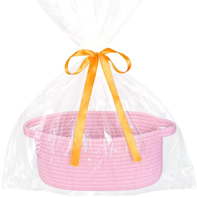 ABenkle Small Woven Easter Basket with Handle, 12x8x5 inches, Durable Storage Basket, Gift Wrap Ready with Ribbon