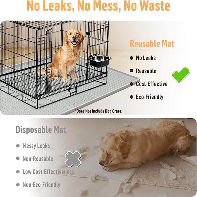 Silicone Dog Crate Mat, 36" x 24" Crate Liner for Dog Cages, Kennel Mat with Raised Edge, Washable, Waterproof, Leakproof, Protect Floors