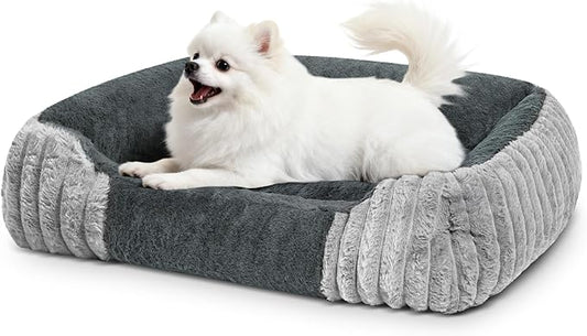Dog Beds for Small Dogs 28x20 Inch, Comfort-Sided Orthopedic Dog Bed Couch with Breathable Shredded Memory Foam, Faux Rabbit Fur Pet Bed, Non-Detachable, Non-Slip, Machine Washable