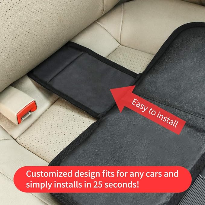 Kaiphy Car Seat Protector - Seat Protection Mat - Thick Padding - Durable, Waterproof Fabric, Leather Reinforced Corners & 3 Pockets for Handy Storage (2 Pack) Gray