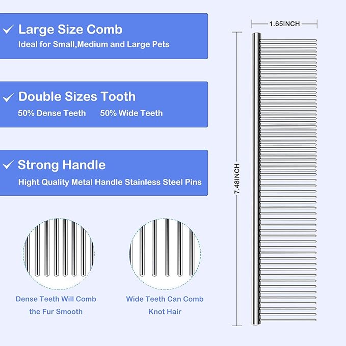 Dog Slicker Brush for Golden Doodle Grooming Kit - Dematting Brushes for Goldendoodles, Labradoodles, Poodles - Pet Hair Brush for Medium & Long Haired Dogs - Large (Blue)