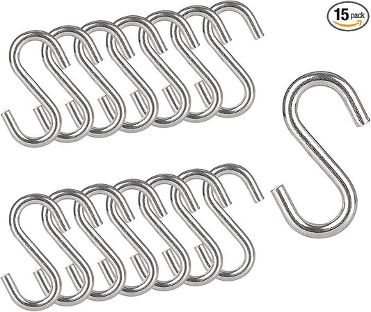 15 PCS 304 Stainless Steel S Hooks 3.2 Inch 5/16 Inch Thick Heavy Duty S Hooks S Shaped Utility Hook for Hanging Hammock Stand Swing Plants, Loads up to 550 lbs